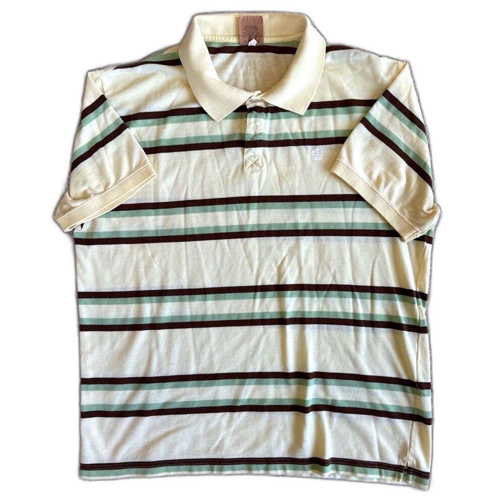 Machine Mens XL Polo Shirt Striped Green Yellow Brown Retro Golf GrandpaCore XL